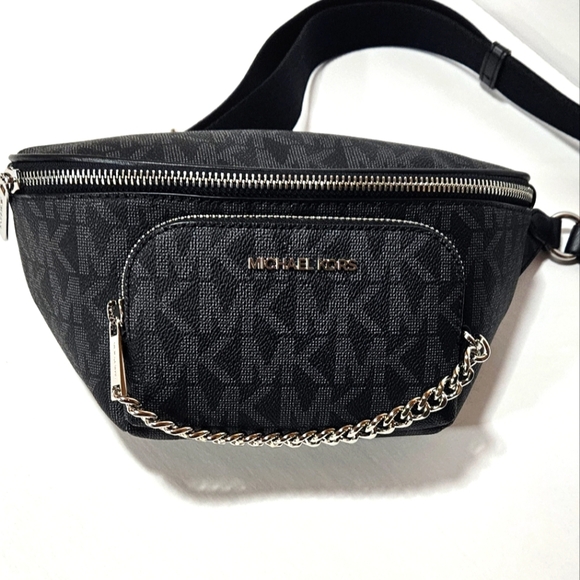 NWT Michael Kors Black Signature Jet Set Belt/Sling Messenger Bag with Chain - Picture 3 of 7